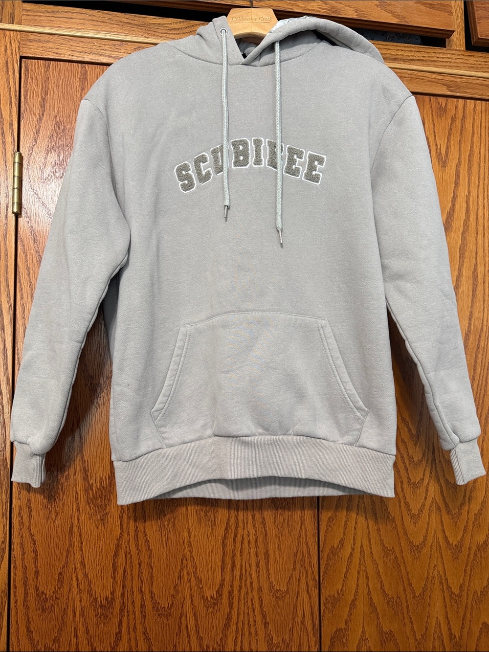 Silk Lined Light Gray Hooded Sweatshirt with Embroidered Chest Logo - Men
